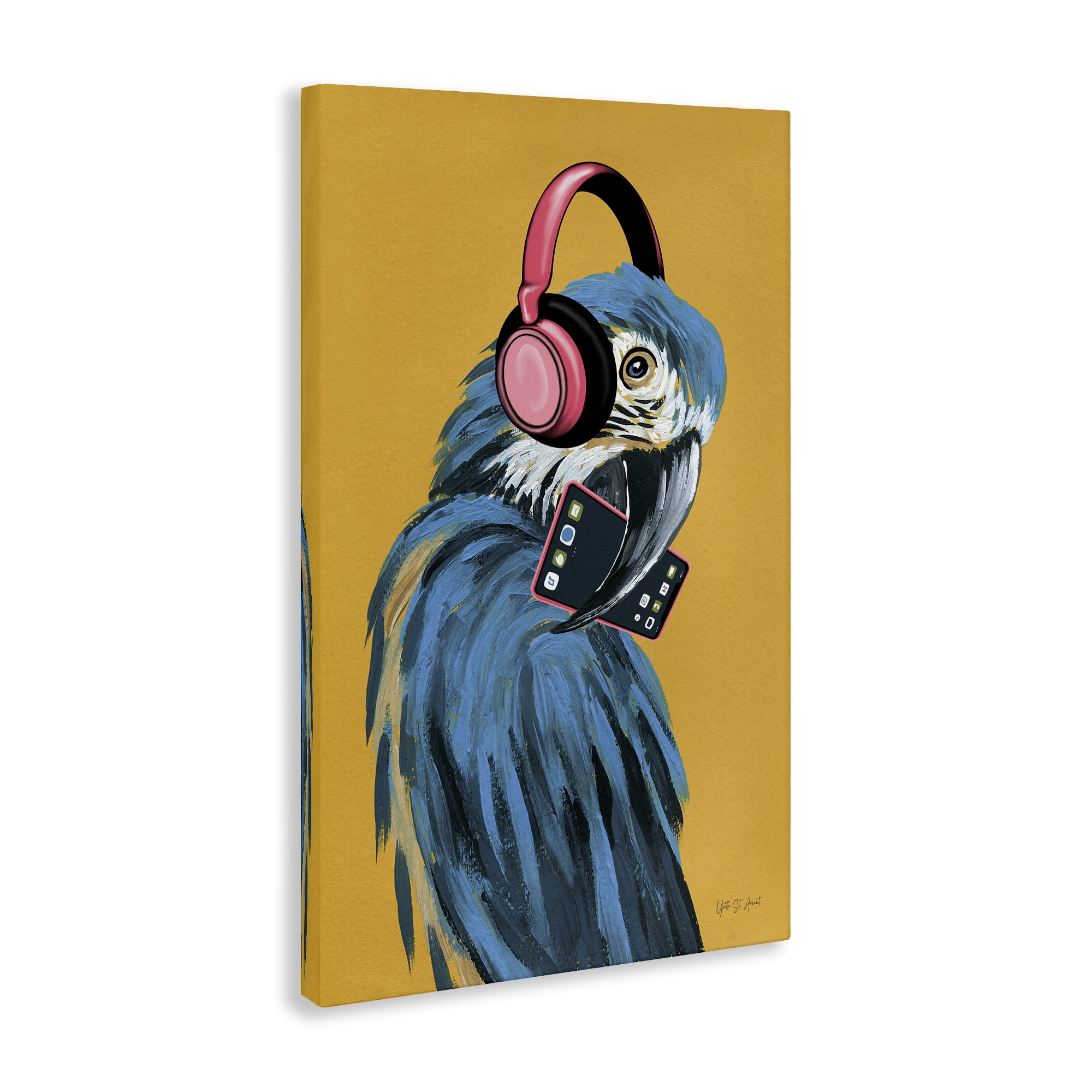 Stupell Industries Parrot Listening to Music Animals & Insects Painting Gallery Wrapped Canvas Art Print Wall Art, 24 x 36