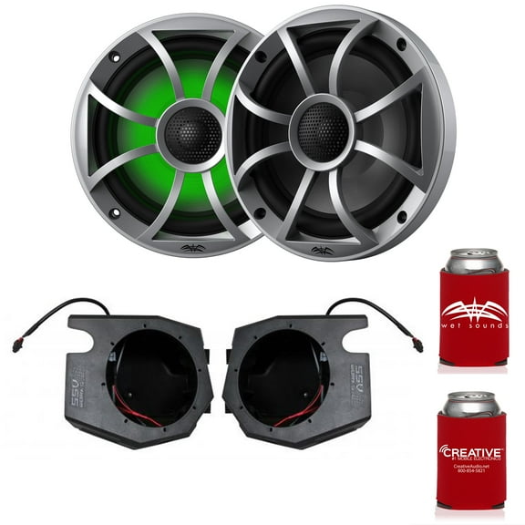Wet Sounds RECON 6-S RGB 6.5" Silver Grill RGB Marine Speakers with RZ4-F65U 2014-2019 Polaris RZR Front Kick Pods