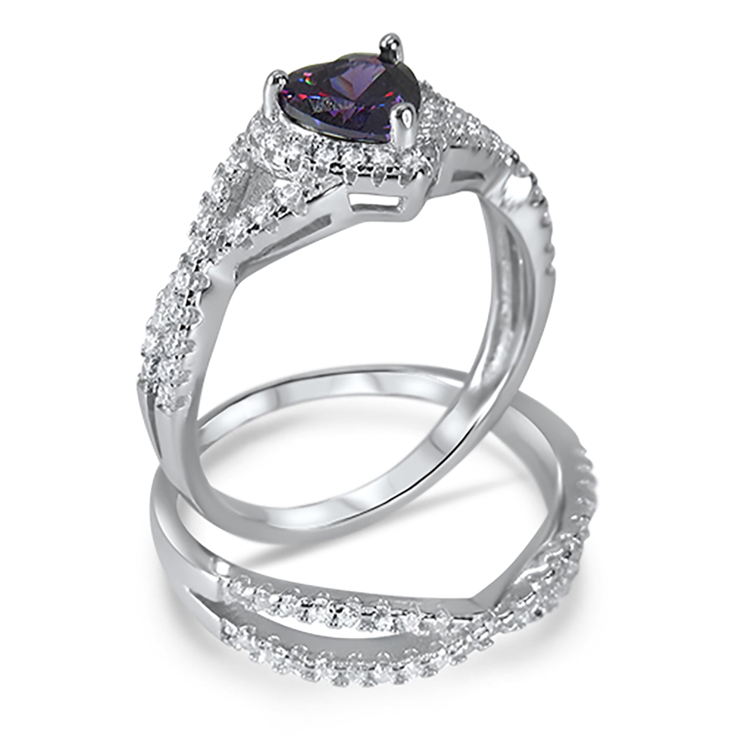 LaRaso Co 2.5 Carat TW Purple Amethyst CZ Bridal Wedding Engagement Ring Set in Sterling Silver for Women Size 8