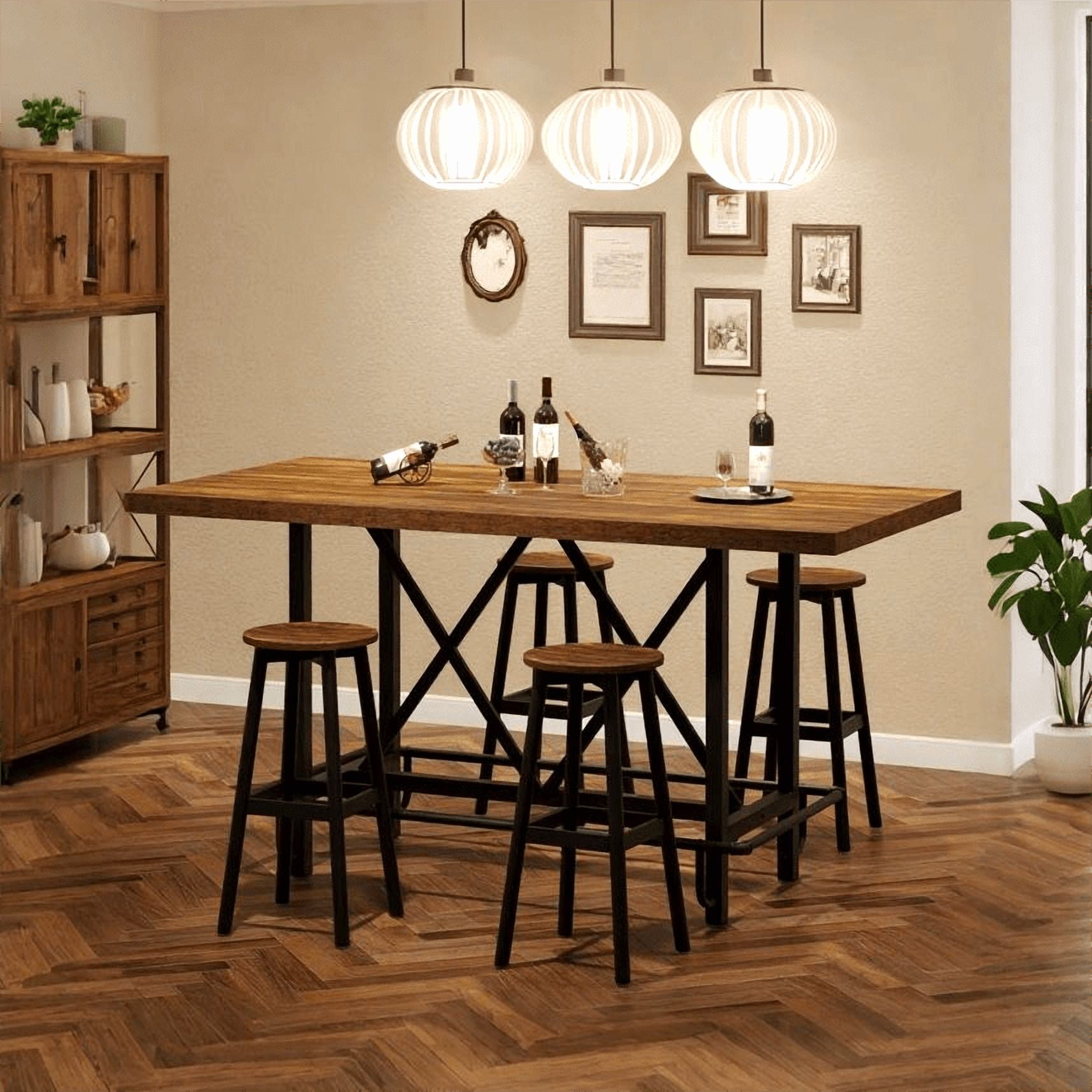Fnova 35.4" Tall Dining Table, Rectangular Counter Height Kitchen Table with Metal Footrest for 6 People