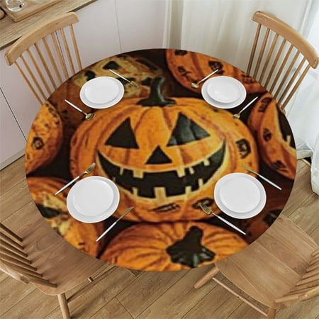 HAOXIT Polyester Fitted Tablecloth Round Circular Floral Elastic Edge Decor Tablecloths Round Tablecloth - Fit for Round Table for Garden Courtyard Party Table Cover 54-58