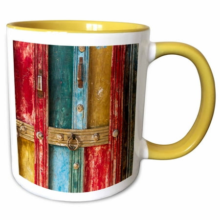 3drose, India, State of Gujarat, Bhuj, Meghwal. Painted Door Abstract., 11oz Two-tone Yellow Mug
