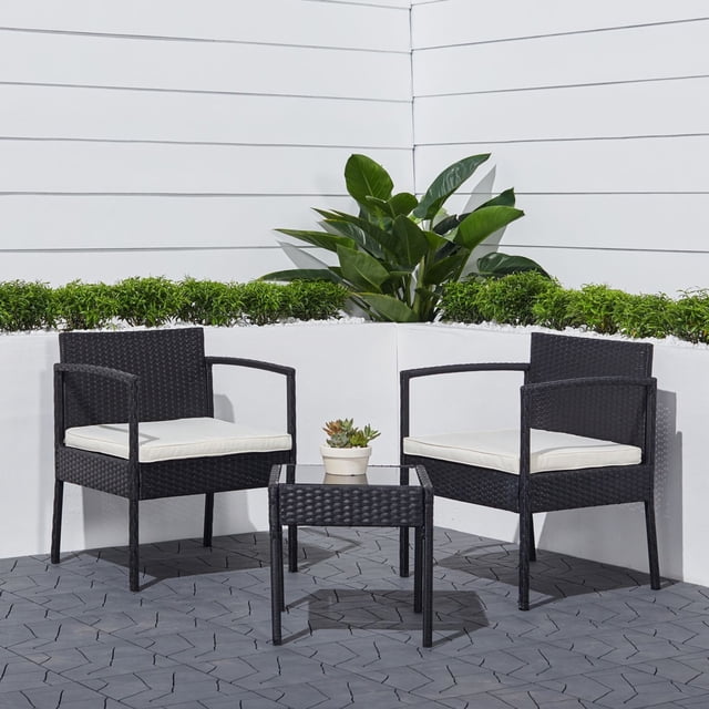 Tierra 3Piece Classic Outdoor Wicker Coffee Lounger Set in Black with