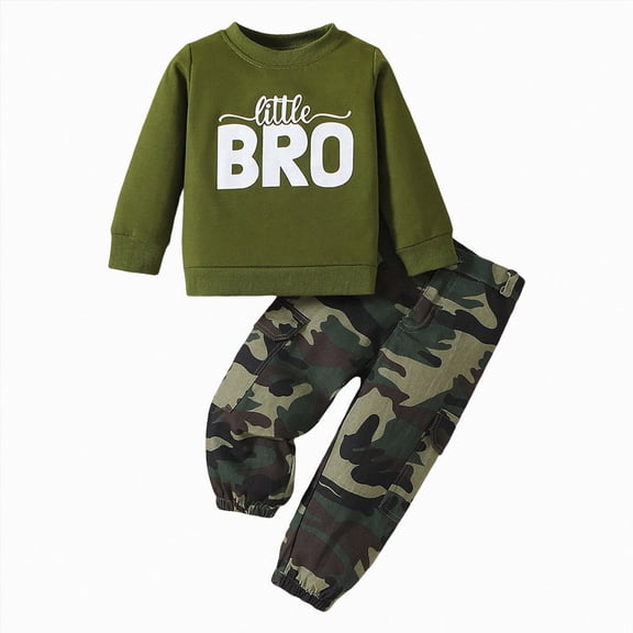 Enyan Toddler Baby Boy Fall Clothes Long Sleeve Letter Print Tops Camouflage Pants 2Pcs Kids Boys Winter Outfits(Green,3-4 Years)