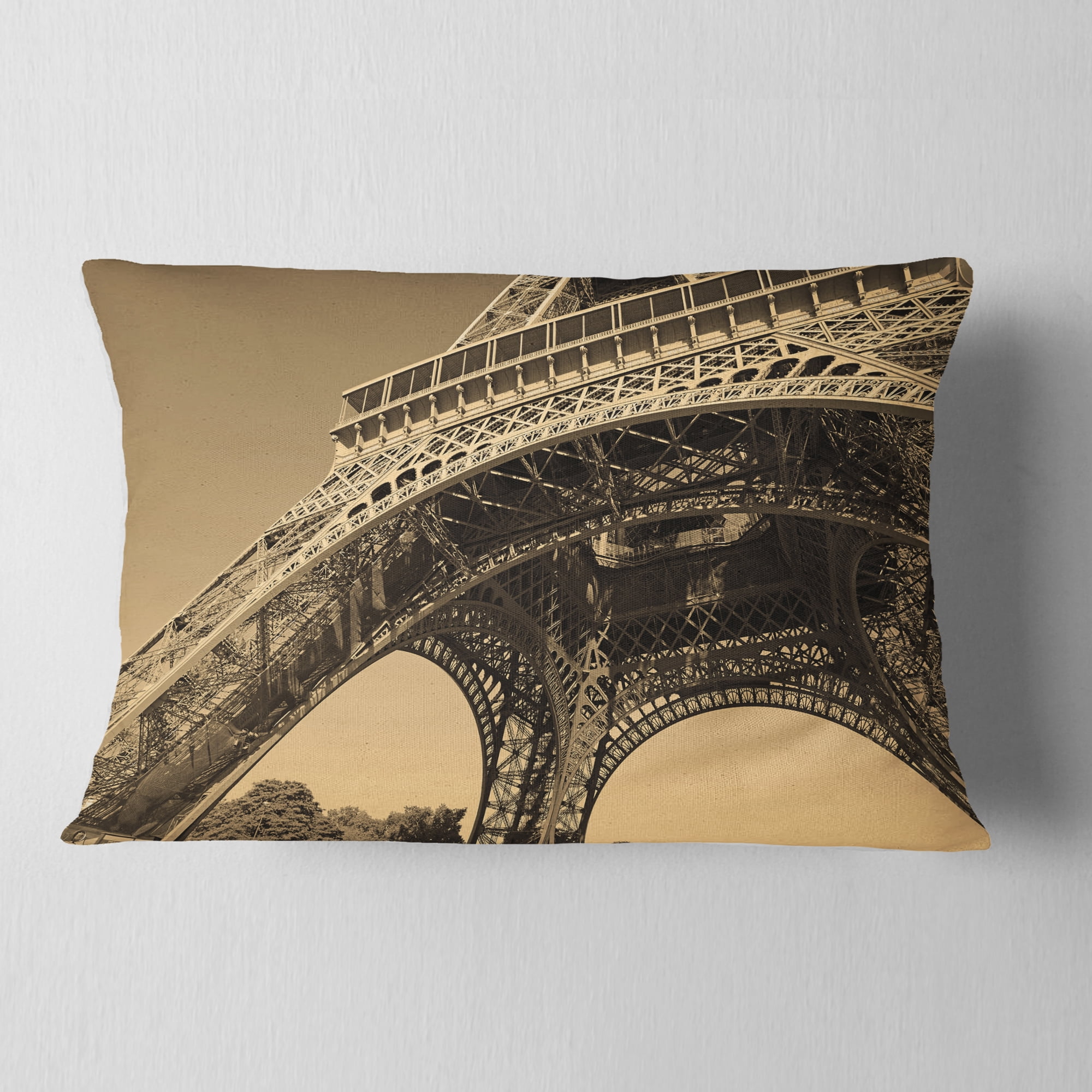 Designart Iconic Paris Paris Eiffel TowerSide View from Ground - Cityscape Throw Pillow - 12x20