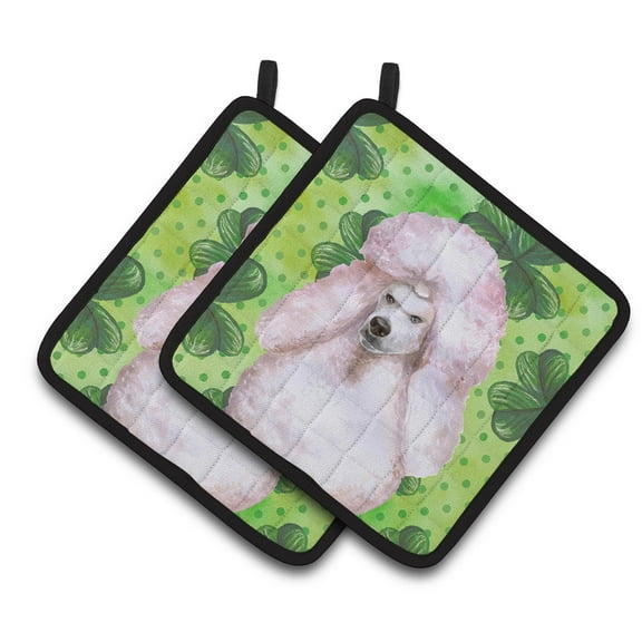 White Standard Poodle St Patrick's Pair of Pot Holders