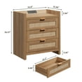 thumbnail image 3 of SICOTAS 26.57"H Tall Boho Nightstands Set of 2 with 3 Drawers, Rattan Nightstands with Charging Station and Type-c Ports Rattan End Table Beside Table for Bedroom Enrtyway Living Room, Natural Oak, 3 of 10