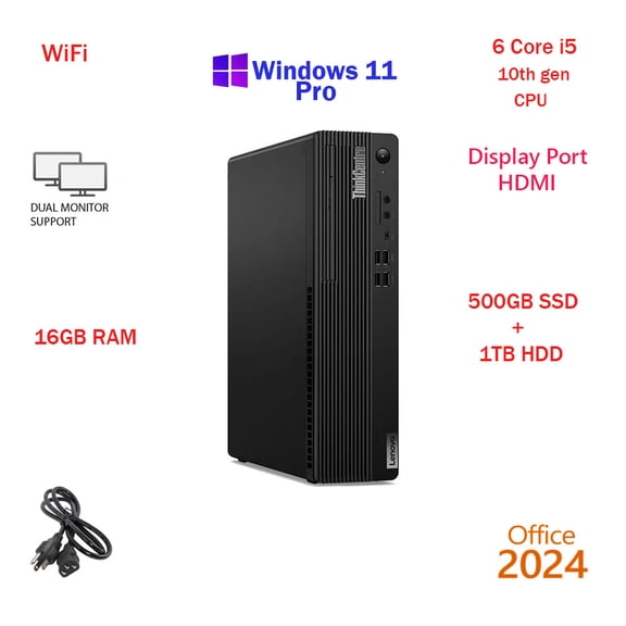Restored Windows 11 Lenovo ThinkCentre M70s Core i5 SFF PC 16GB RAM 512GB SSD WiFi Desktop Computer PC Office24