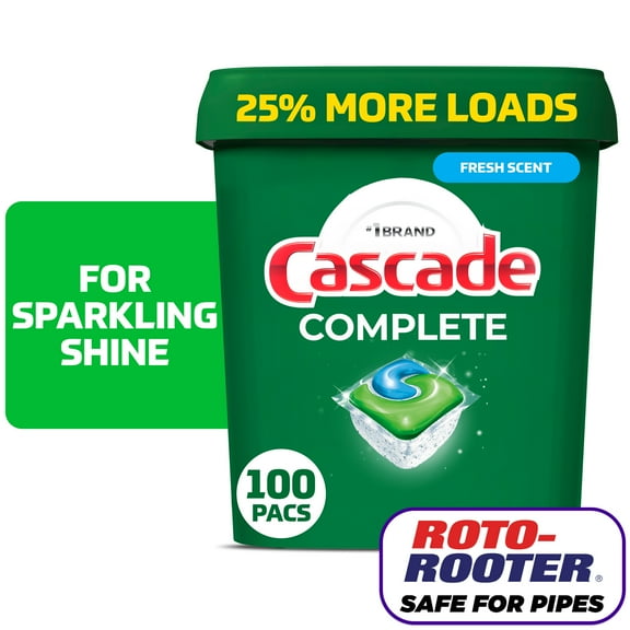 Cascade Complete Dishwasher Pods, Action Pacs Dishwasher Detergent Tabs, Fresh, 100 Count