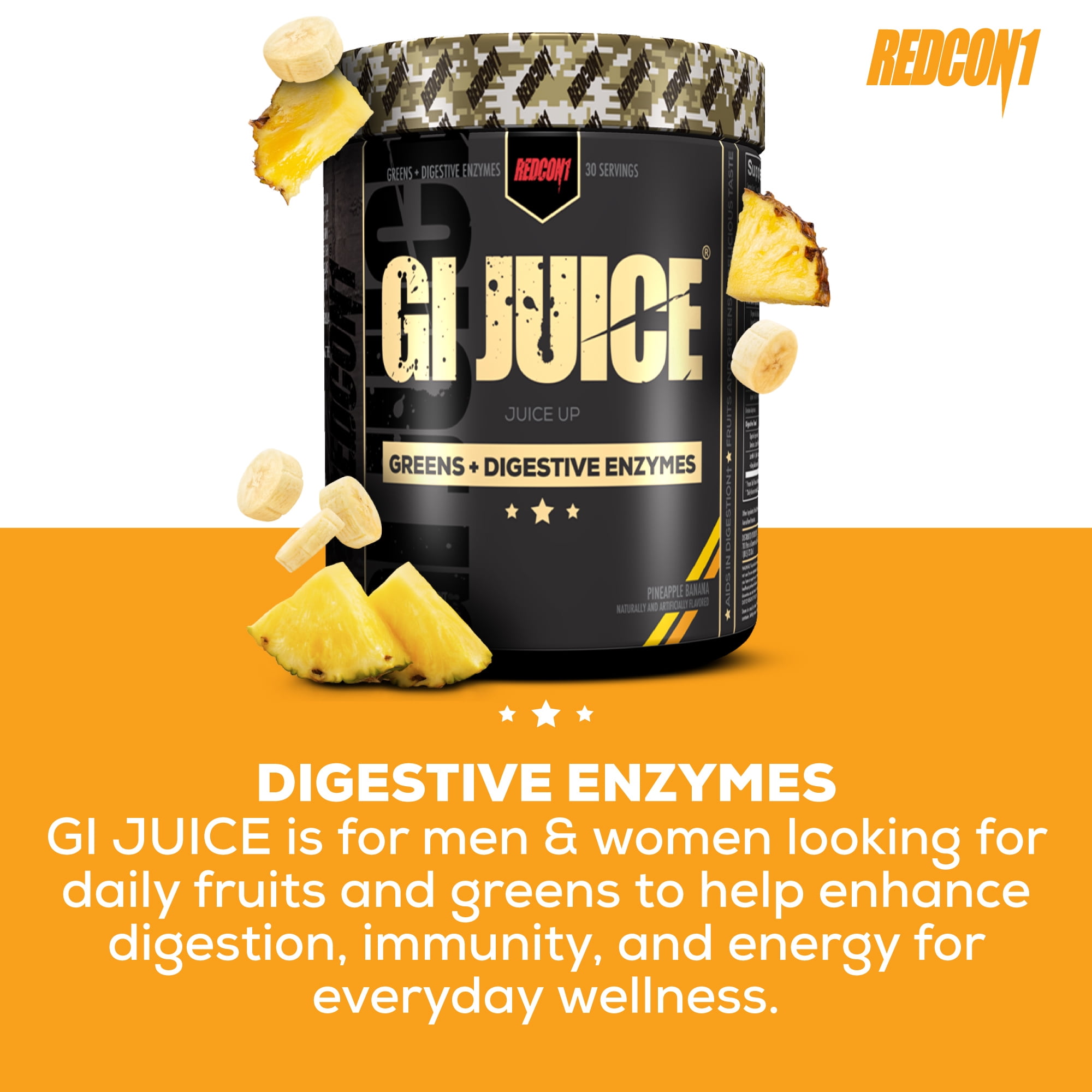 Redcon1, GI Juice, Digestive Enzymes, Pineapple Banana, Powder, 30 Servings