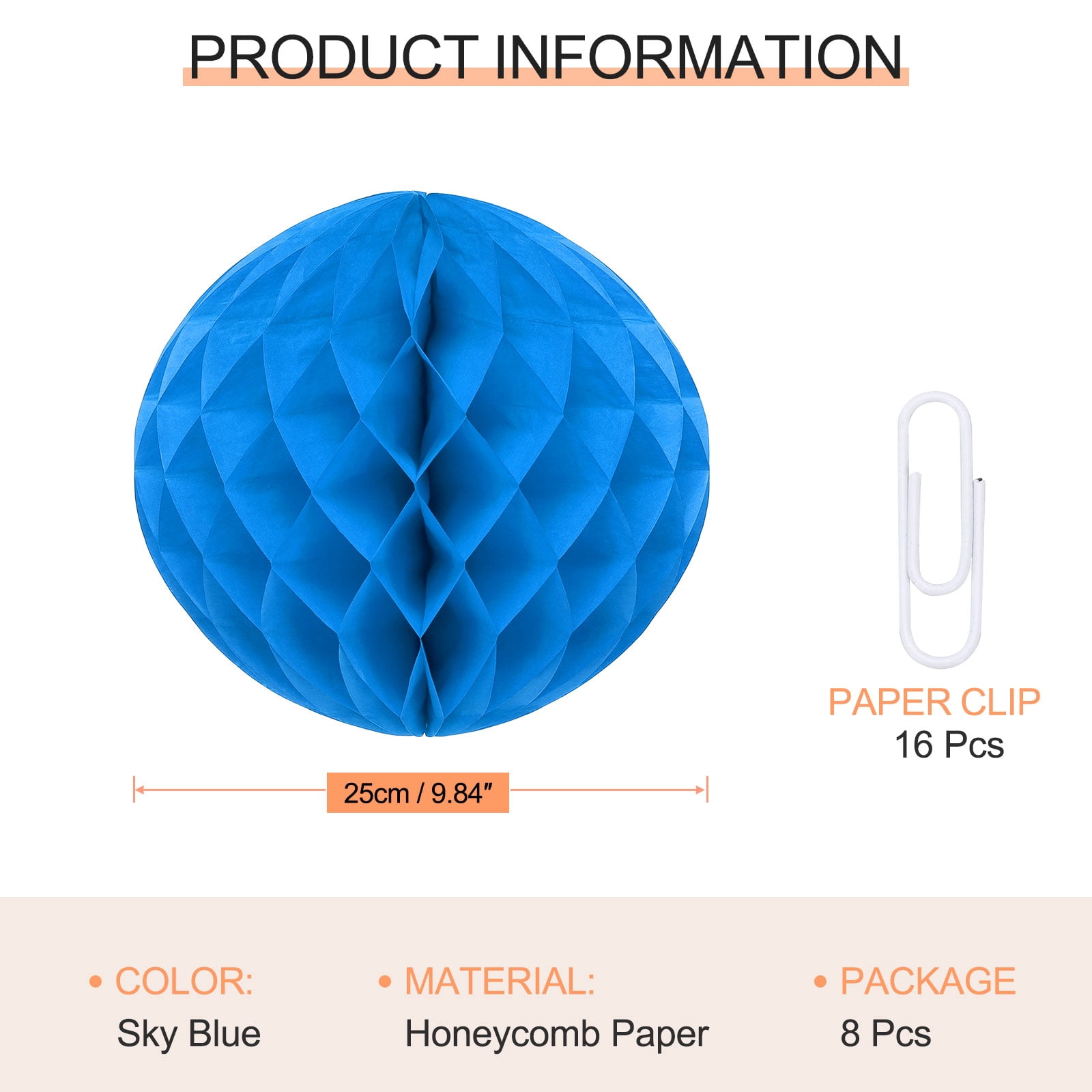 Uxcell 8 Pcs Honeycomb Balls, 10" Dia Honeycomb Flower Paper Pom Poms Paper Flowers Crafts for DIY Crafting Home Decor Birthday Christmas Party, Sky Blue