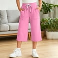 thumbnail image 3 of ATOGUTA Girl's Capris Pants Summer Loose Straight Leg Pants Elastic Waist Preppy Casual Trousers Pink, Size 5T-15, 3 of 8