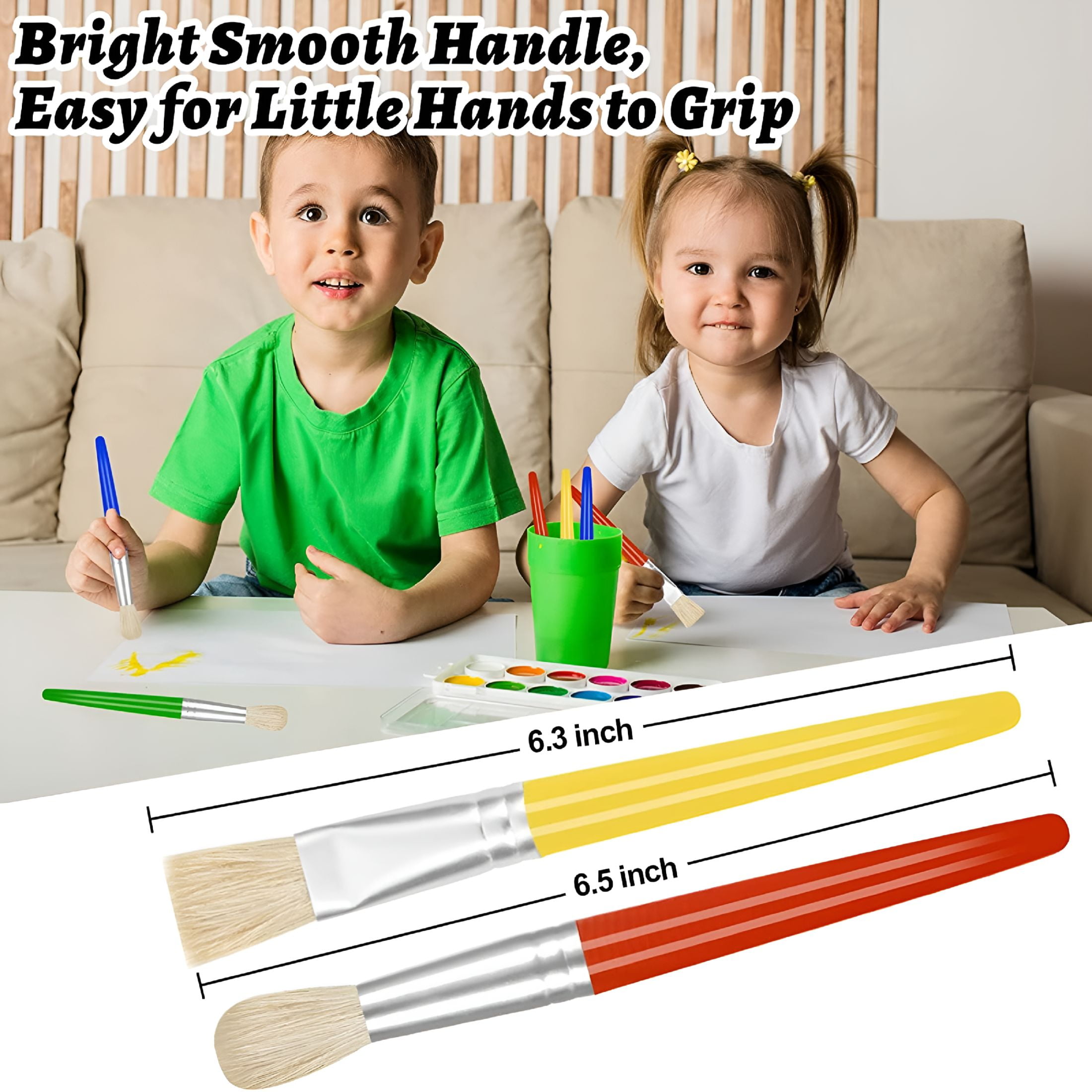 CCOCC 2026 New 16-Piece Kids' Paint Brush Set,Large Washable Brushes,Perfect for Toddlers,Easy Grip,Round and Flat Styles,No-Shed Bristles,Ideal for Acrylics and Washable Paints