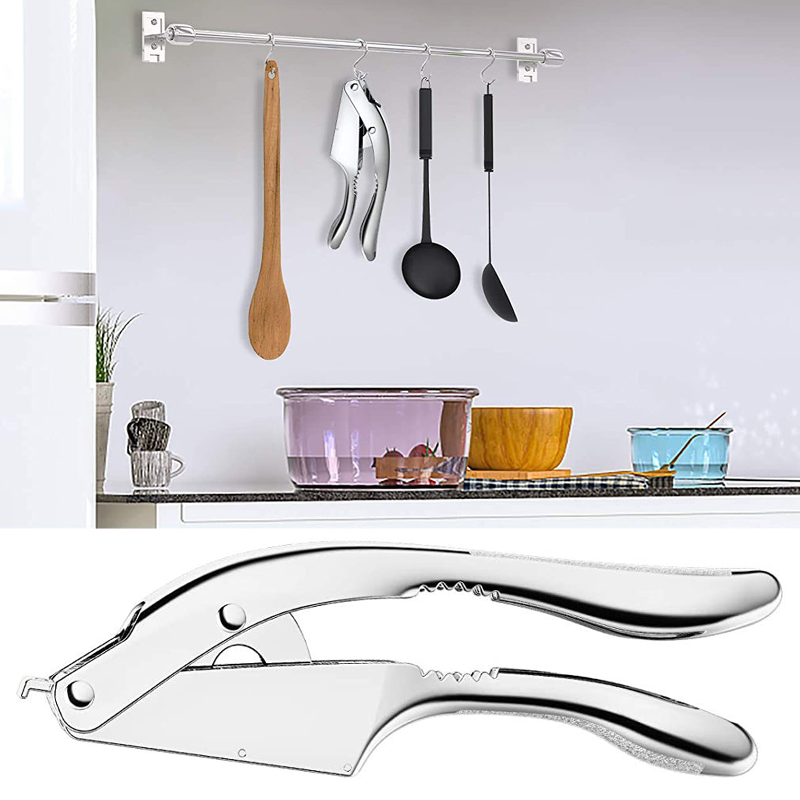 Mosey Garlic Press Effortless Convenient Anti-Slip Handle Stainless Steel Ginger Garlic Crusher for Home Kitchen