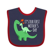 Inktastic It's Our First Mother's Day Cute Dinosaur Family with Hearts Boys or Girls Baby Bib