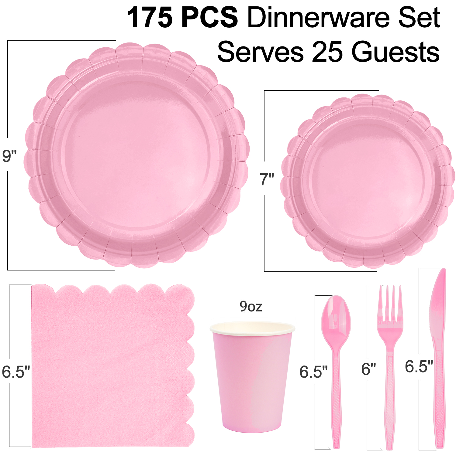 Inadays Pink Disposable Dinnerware Set for 25, 175-Piece photo 2