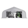 thumbnail image 3 of Mellcom Carport 20'x20' with Sidewalls,Heavy Duty Double Car Port with Galvanized Steel Frame and Waterproof 3-Layer PE Cover,Fits 2 Cars, Boat,Farm Equipment, Silver Gray, 3 of 8