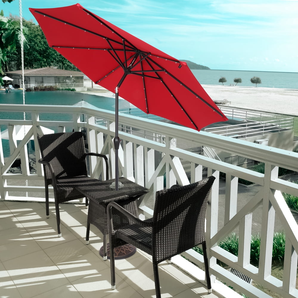 Kepooman 9FT Patio Umbrella, Outdoor Round Umbrella with Lamp Beads for Garden Deck Pool Patio, Without Base, Wine Red Kepooman 9FT Patio Umbrella, Outdoor Round Umbrella with Lamp Beads for Garden Deck Pool Patio, Without Base, Wine Red