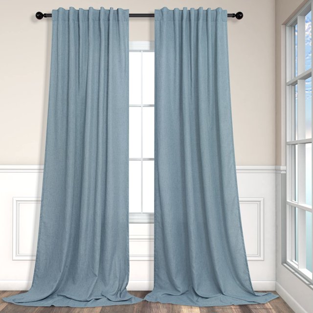 Cortinas Pitalk de lino azul de 213 cm de longitud con filtro de luz