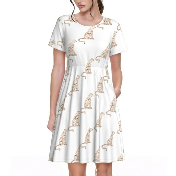 Balery Leopard Print Vestidos sueltos de manga corta para mujer, vestidos de verano 2025, vestidos casuales de corte A con vuelo.