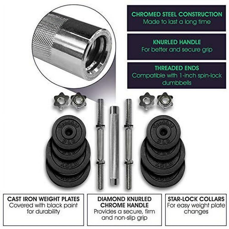 Yes4All 50 lbs Adjustable Dumbbell 25 lbs x 2 pcs Dumbbell Bar