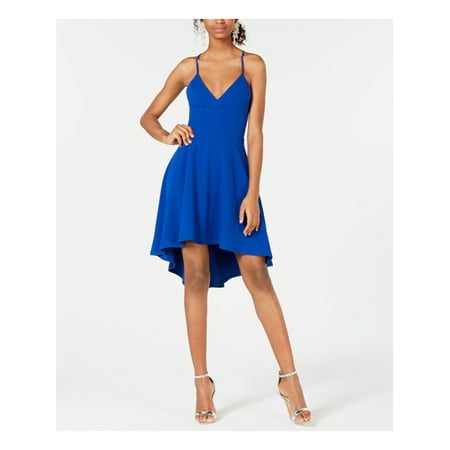 B DARLIN Womens Blue Lace Cutout Spaghetti Strap V Neck Below The Knee Hi-Lo Cocktail Dress Size 12