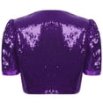 thumbnail image 4 of Sxiwei Women Shiny Sequin Shrugs Open Front Short Sleeve Shiny Metallic Party Crop Bolero Jackets Purple 4XL, 4 of 5