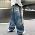 thumbnail image 4 of TBWNWG Fashion Denim Pants for Boys With Patchwork Design Straight Loose Fit Wide Leg Casual Trousers,Sizes 6-7 Years, 4 of 9