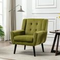 thumbnail image 2 of Mid-Century Accent Chairs, Upholstered Living Room Chair, Armchair Button Tufted Back and Wood Legs for Bedroom/Office/Cafe, Yellow, 2 of 9