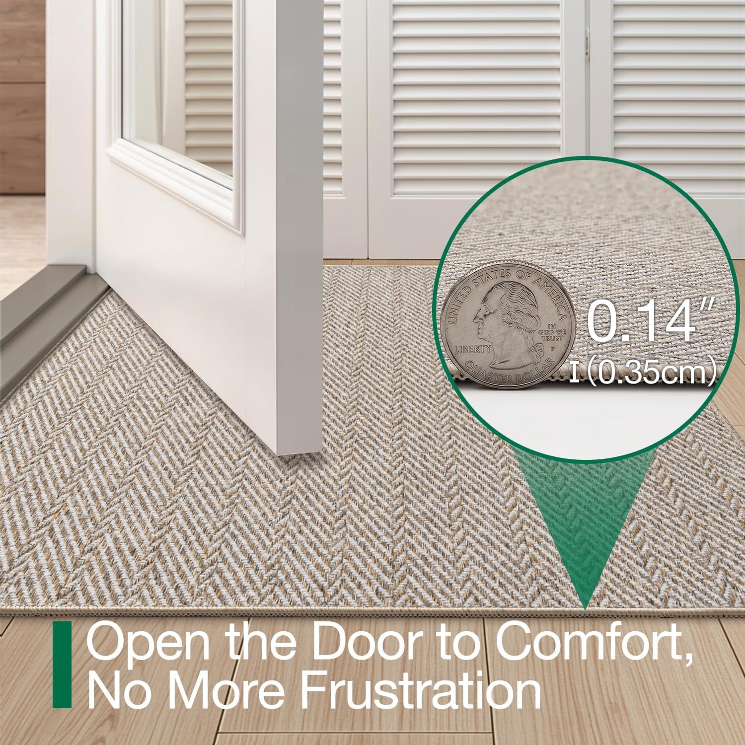 FRABE Non Slip Door Mat Low Profile Entryway Rug with Herringbone Design, Pet Friendly Washable Doormat for Patio Porch Beige 17"x30"