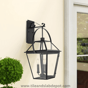 Anchorage Stunning Matte Black Outdoor Light Fixture with Candle-like Lights and Backplate Exterior Wall light