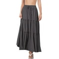 thumbnail image 2 of Women's Casual Elastic High Waist Solid A Line Layer Ruffle Swing Maxi Skirt, 2 of 6