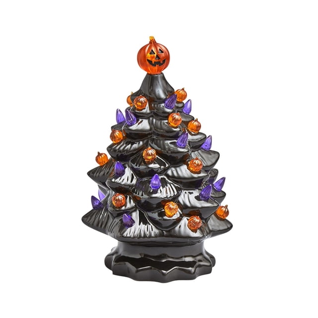Halloween Decor,Halloween Decorations Outdoor,Lighted Resin Halloween Tree Decoration Battery Powered Tabletop Decor,Outdoor Indoor Halloween Decorations