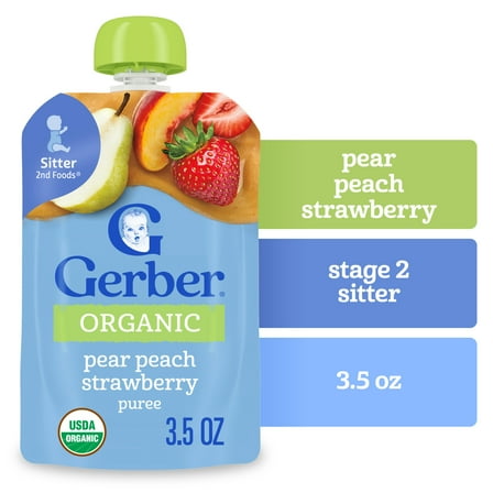 Gerber 2nd Foods Organic Baby Food, Pear Peach Strawberry, 3.5 oz Pouches (12 Pack)