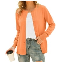 Aiyino Women's Long Sleeve Button Down Crew Neck Classic Sweater Knit Cardigan