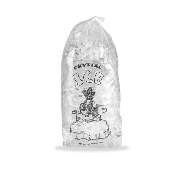 Pack of 250 Drawstring Ice Bags 14.5 x 24. Pure Ice Printed Bags 14 1/2 x 24. Thickness 2 mil. Thickness 20 lbs. BPA Free Food Grade Safe Metallocene Ice Bags.