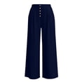 thumbnail image 6 of GERsome Women's Palazzo Pants Elastic Waist Wide Leg Summer Beach Travel Flowy Casual Lounge Trousers with Pockets, Navy,Size XL, 6 of 7