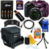 Nikon COOLPIX B500 16MP Wi-Fi, NFC Digital Camera w/40x Zoom & HD Video (Plum) + 4 AA Batteries with Charger + 9pc 16GB Accessory Kit w/ HeroFiber Cleaning Cloth