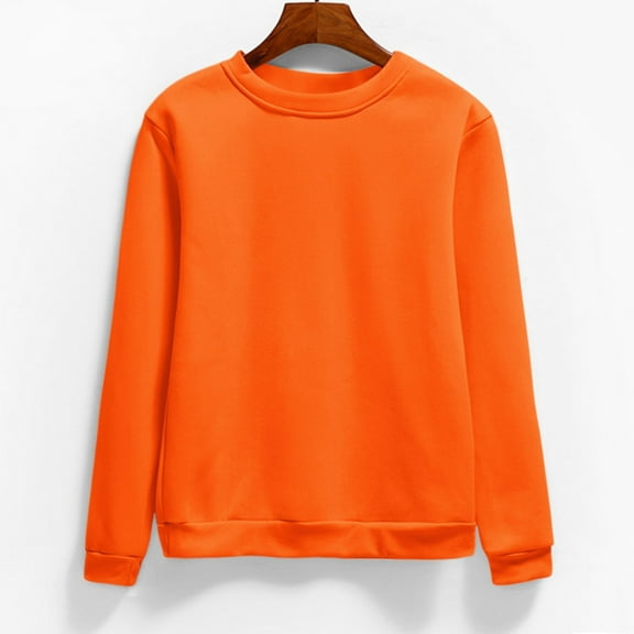 UJNDER Women's Crewneck Sweatshirt Solid Color Pullover Long Sleeve Casual Loose 2025 Fall Orange M