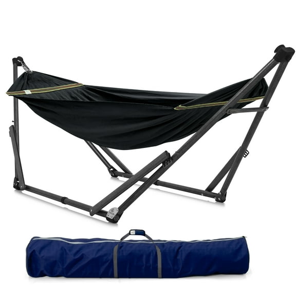 Tranquillo Uniki Adjustable Hammock Stand, Hammock with Stand for Outside Portable Hammock, 550 lbs Capacity Deluxe Double Hammock Stand, Collapsible Camping Hammock and Stand, Black