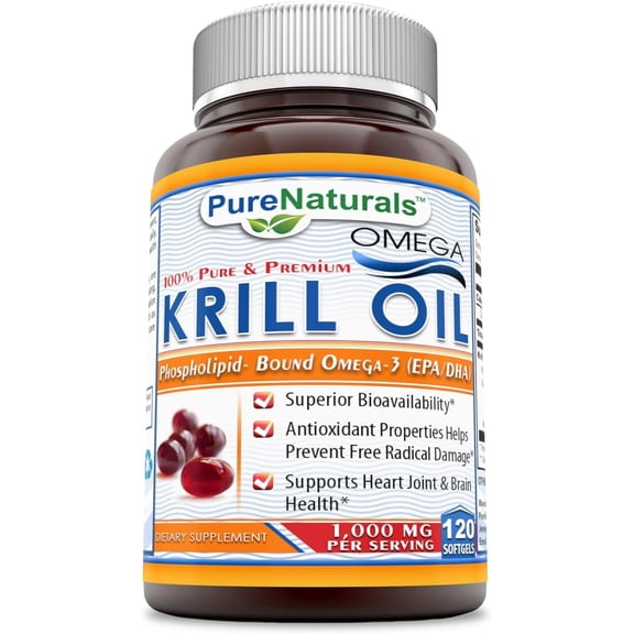 Pure Naturals Krill Oil 1000 Mg per Serving 120 Softgels Supplement | With Omega 3s EPA, DHA, Phospholipids and Astaxanthin | Non-GMO | Gluten Free