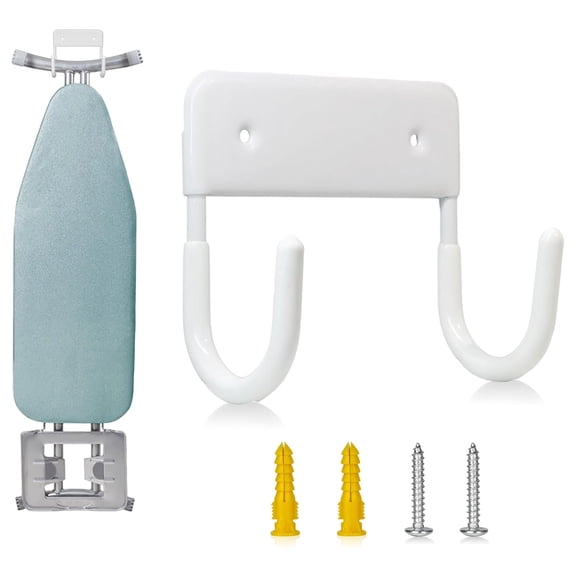 BiJun Ironing Board Holder Wall Mount, Ironing Board Hanger with 5 Inch Length, Iron Board Hook Wall Mount for Laundry Rooms (White)