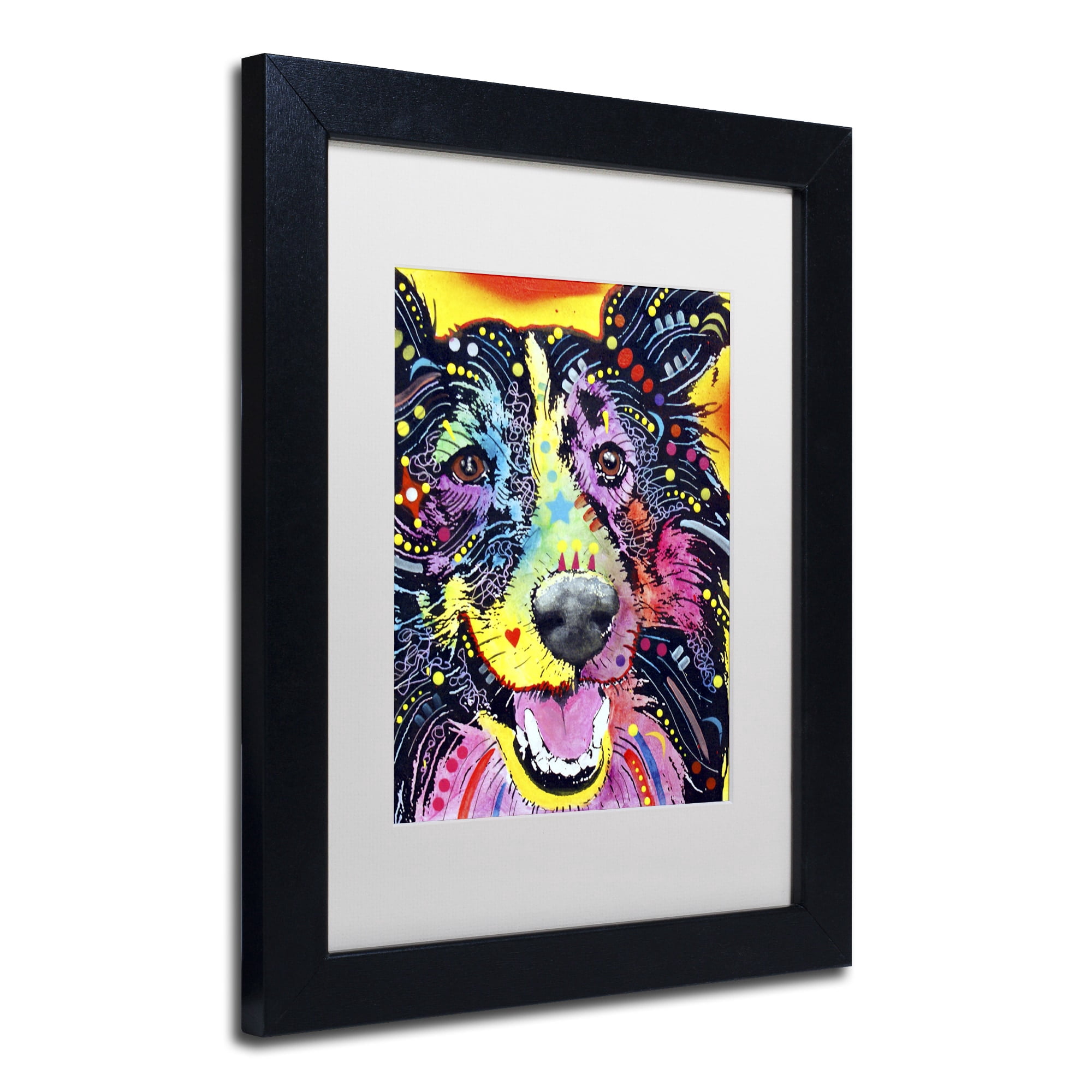 Trademark Fine Art "Sheltie" Canvas Art by Dean Russo, White Matte, Black Frame