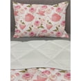 thumbnail image 3 of Floral Comforter & Sham Bedding Set, Vintage Style Tea Cups with Roses Romantic Shabby Form Design Print, 3 pcs Duvet Set Microfiber Filling Quilt, 5 Sizes, Fern Green Pale Pink, by Ambesonne, 3 of 4
