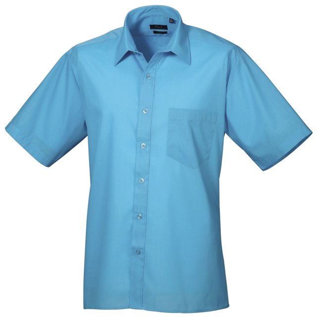 Premier Chemise de Travail Formelle à Manches Courtes en Popeline Unie pour Hommes