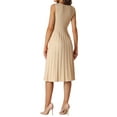 thumbnail image 3 of INSPIRE CHIC Women's Midi Dress V Neck Sleeveless Knitted Pleated Dress S Beige, 3 of 5