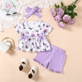 thumbnail image 2 of CARETOO Toddler Baby Girl Clothes Summer Outfits Set T-Shirt Casual Shorts Headband 3Pcs 95% Cotton, 2 of 10