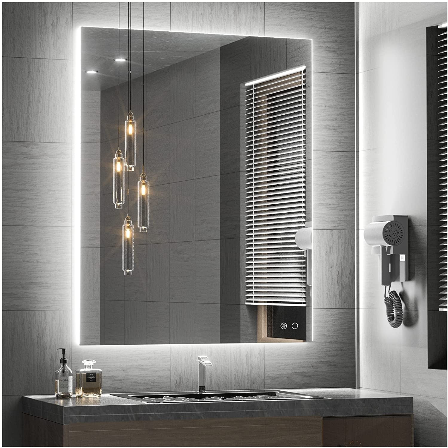 Details about   LED Bath Wall-Mounted Makeup Vanity Mirror w/ Touch Button Waterproof & Anti Fog 