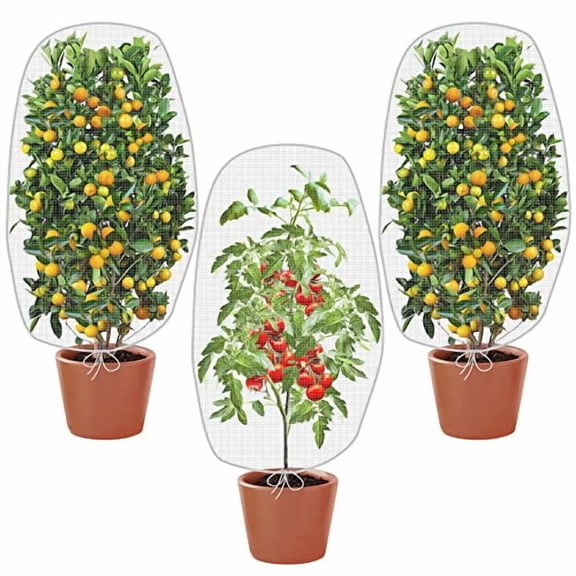 3 PCS Insect Bird Barrier Netting Mesh with Drawstring- 3.2 x 2.6 Feet Fruit Tree Net-Garden Netting Plant Cover for Protect Plant Fruits Flower from Insect Bird Eating
