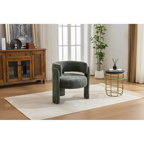 Pawverly Contemporary Boucle Accent Armchair, Modern Upholstered Leisure Single Sofa Chair with Sculptural Integrated Frame for Living Room, Bedroom, Apartment or Office Seating, Green
